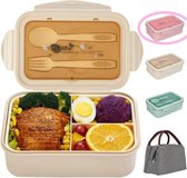 Roze Bento Lunchbox  -  3 Laags Broodtrommel - 2 Compartimenten -met een draagbare tas- Duurzaam Kunststof - BPA vrij - 3 vaks Lunchtrommel voor Volwassenen & kind - Inclusief Bestek - Magnet