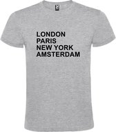 Grijs t-shirt met " London, Paris , New York, Amsterdam " print Zwart size L