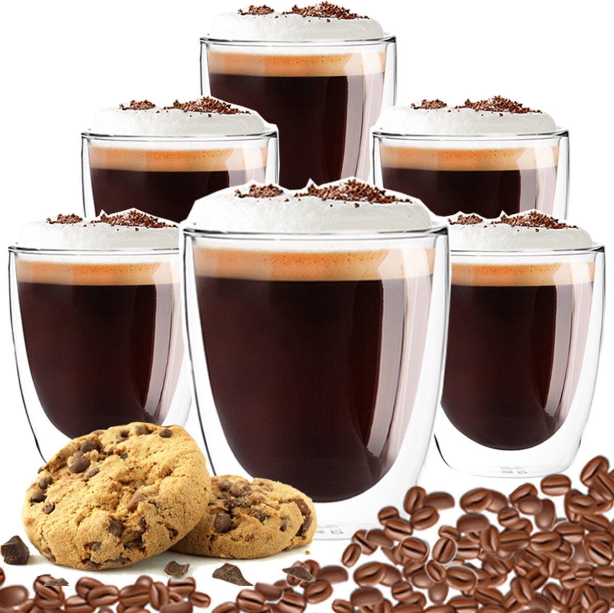 Luxe Dubbelwandige Koffieglazen - Latte Macchiato Glazen - Cappuccino Glazen - 300 ML - Set Van 6