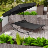 Zwart Dubbele Ligstoel-Hangmat Voor Twee Mensen, Outdoor Tuinmeubelen Met Wielen, Waterdichte Terras Seat,