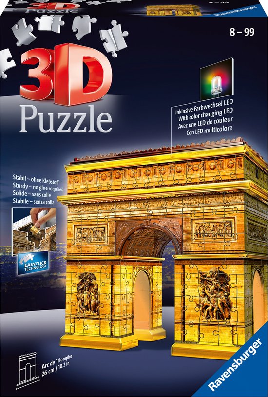aankunnen kousen bar Ravensburger Arc de Triomphe Night Edition - 3D puzzel gebouw - 216 stukjes  | bol.com