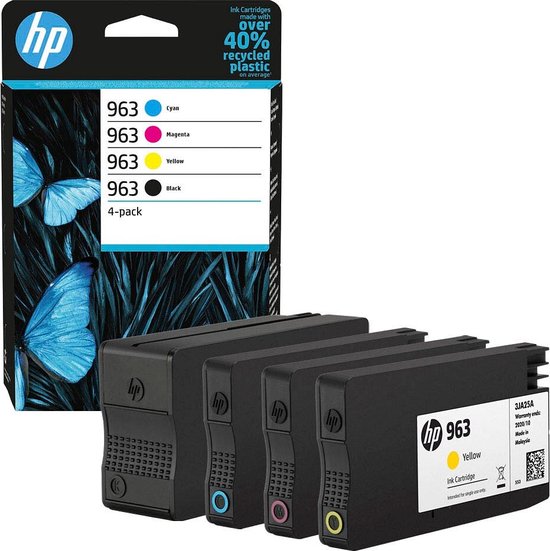 Lot De 4 Cartouches D'encre HP 963XL Vides – Noir, Cyan, Jaune, Magenta – Originales