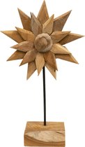 Teakhouten zonnebloem - Ornament op voet - 36cm
