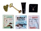 GreatGift® - Beauty Pakket - Jade Roller - Gezichtsmaskers - Cadeau voor haar - Liefdes ketting 100 talen