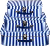 Kinderkoffertje blauw met witte strepen 35 cm
