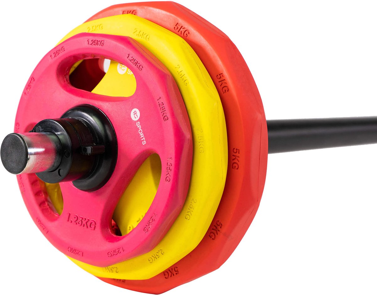 RS Sports Aerobic Pump Set - Halterset met gewichten - 150 cm stang - Totaal 20 kg - Rubber schijven thumbnail 2