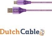 DutchCable Premium series - USB C oplaadkabel 1 meter - USB C kabel - USB C naar USB A - paars - Katoen mantel - Samsung - Huawei - Android - OnePlus - oplaadkabel - sony - 1 meter