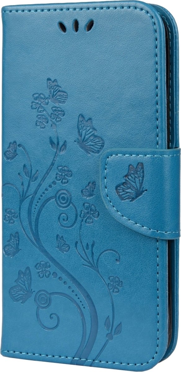 Mobigear Telefoonhoesje geschikt voor Apple iPhone 12 Pro Hoesje | Mobigear Flowers Bookcase Portemonnee | Pasjeshouder voor 2 Pasjes | Telefoonhoesje voor Pinpas / OV Kaart / Rijbewijs - Blauw