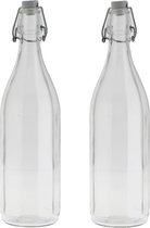 2x Pieces bouteille en verre transparent avec bouchon support 1000 ml - Bouteille d'eau - Bouteille d'huile/vinaigre