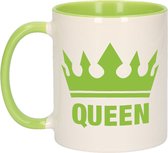 1x Cadeau Queen beker / mok - groen met wit - 300 ml keramiek - groene bekers