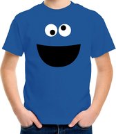 Blauwe cartoon knuffel monster verkleed t-shirt blauw voor kinderen - Carnaval fun shirt / kleding / kostuum M (134-140)