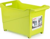 Kunststof trolley lime groen op wieltjes L45 x B24 x H27 cm - Voorraad/opberg boxen/bakken