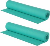 2x stuks turquoise blauwe yogamatten/sportmatten 180 x 60 cm - Sportmatten voor o.a. yoga, pilates en fitness