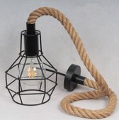 Plafondlamp touw/metaal - Industriële lamp - Lamp voor woonkamer - Zwarte lamp - Hanglamp  - Zwarte hanglamp - Hanglamp zwart - Plafondlamp zwart - Lamp voor eettafel