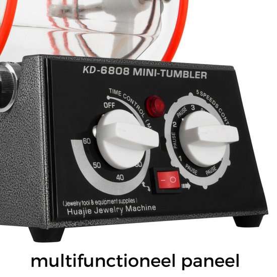 Polijsttrommel voor sieraden, professionele polijstmachine voor sieraden en munten, motor van 60 W, 5 snelheden (500-3000 omw/min), timer (0-60 min), transparante trommel, ideaal voor goud/zilver