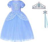 Assepoester - Cinderella - Assepoester DeLuxe Verkleedjurk - maat 104/110 - Prinsessenjurk - Accessoires - Blauw - Carnavalskleding