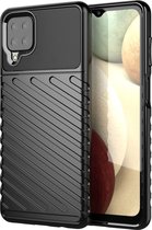Samsung Galaxy A12 Hoesje - Mobigear - Groove Serie - TPU Backcover - Zwart - Hoesje Geschikt Voor Samsung Galaxy A12
