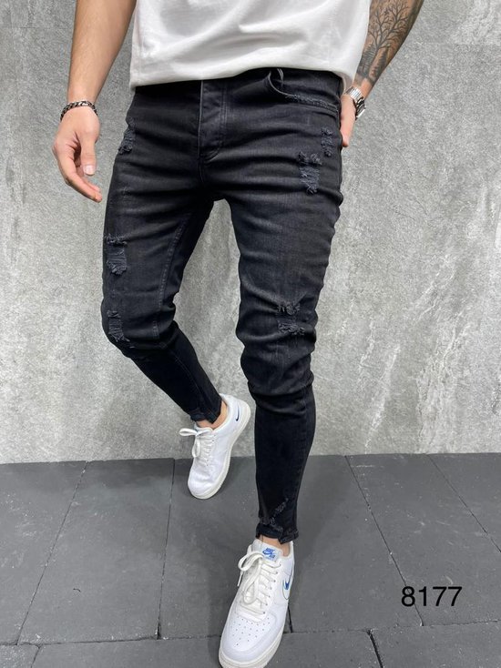Satine Mannen Elastische Taille Skinny Jeans Mannen 2021 Stretch Ripped Broek... bol.com