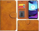 Motorola Moto E20 Hoesje - Bookcase - Pu Leder Wallet Book Case Cognac Bruin Cover