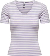 Jacqueline de Yong T-shirt Jdyfransiska S/s Stripe Top Jrs Noo 15253481 Lavender Frost/cloud Dancer Dames Maat - S