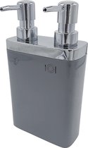 Primanova Viva Keuken Dubbele Zeepdispenser, Grijs Zeeppompje, Wasmiddeldispenser, Acryl Schotel Keuken Badkamer Accessoires, Navulbare hand wassen, Afwassen, Decoratief, 2 reservoirs