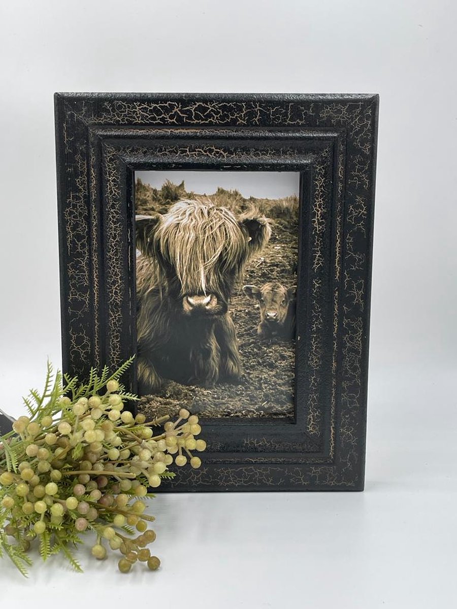 Home Sweet Home Fotolijst craquelé zwart bruin Schotse Hooglander |121198 | Home Sweet Home | Stoer & Sober Landelijke Woonstijl Craquelé Zwart | Bruin