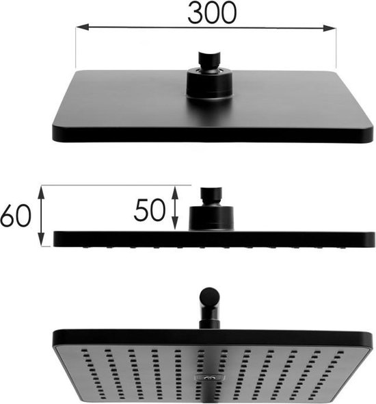 Doucheset zwart - met Regendouche 30cm - en Thermostaatkraan