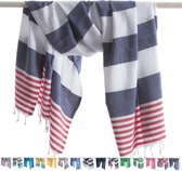 ANATURES Strandlaken MARINA 95 x 185 cm - Soft Cotton Hamamdoek XXL – Fairtrade Sauna Badlaken - Biologische Katoen - Navy Blauw/Rood