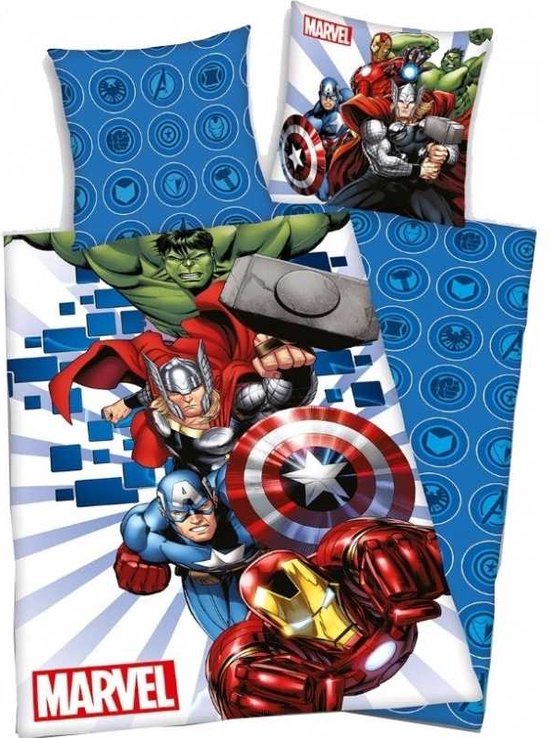 Avengers Dekbedovertrek - 140 x 200 cm. - Marvel Avenger Dekbed - Blauw