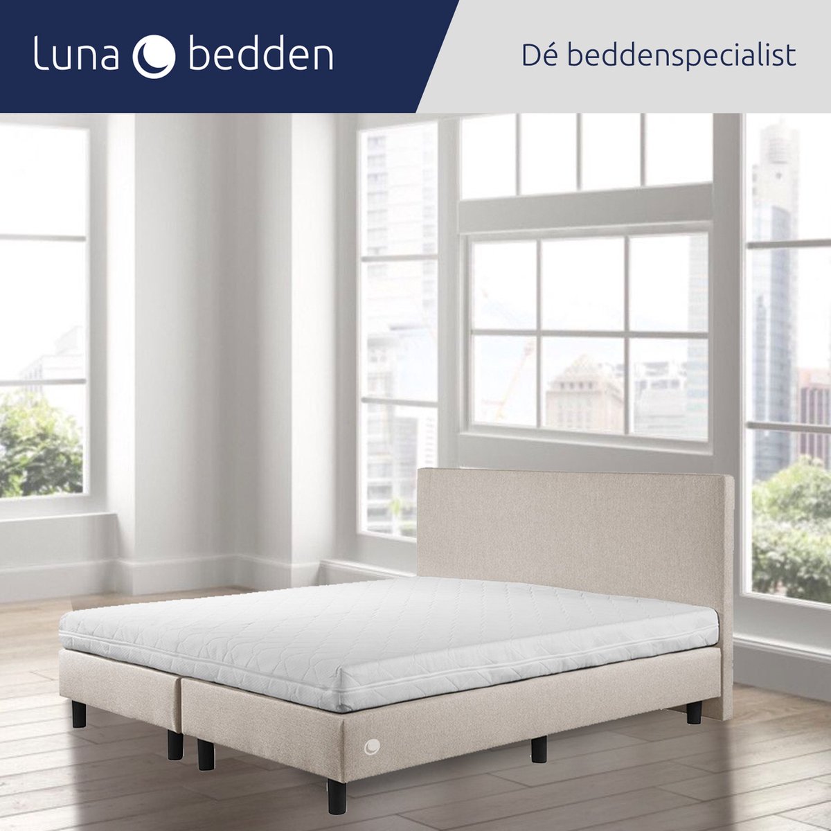 Luna Bedden - Boxspring Stella - 180x210 Compleet Beige Glad Bed