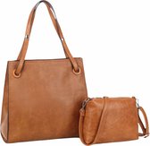 Luigisanto Elegante tweedelige set met Dames handtas + schoudertas in PU leer - Bruin - Cognac