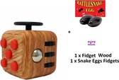 Happy Trendz® - Fidget Cube Wood Hout Kleur / Red  + Fidget Rattle Snake Eggs  - Fidget Cube Toys - Rattle Snake Fidget Noise - Behendigheid - Cadeau -
