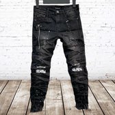 Zwarte jeans met scheuren en witte print 96883 -s&C-98/104-spijkerbroek jongens
