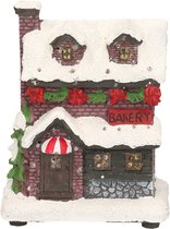Kerstdorpen bouwen kersthuisjes bakkerij 12 cm - Met verlichting - Kerstversieringen/kerstdecoraties