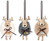Suspensions pour sapin de Noël - renne - peluche - 3 pièces - décoration unique
