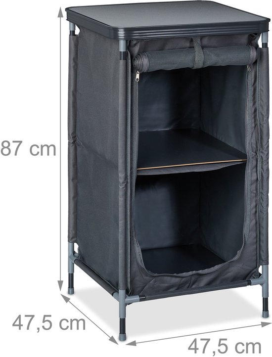 campingkast opvouwbaar - 2 vakken - 87x47,5x47,5 cm - met tafelblad - grijs — afbeelding 4