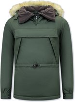 Heren Anorak Winterjas met Bontkraag – Groen