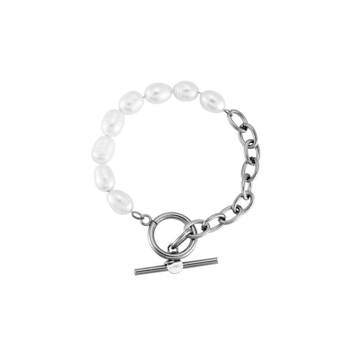 Dottilove Roestvrij Stalen Dames Schakelketting Armband Zoetwaterparels + Cadeauzakje