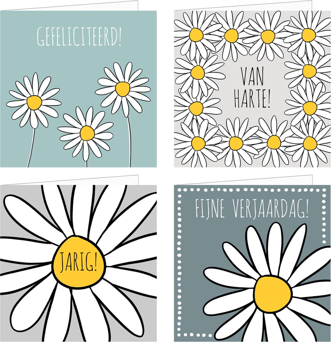 4x verjaardagskaarten | BLOEMEN | wenskaarten / set kaarten met enveloppen | jarig / verjaardag