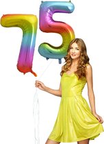 Regenboog cijfer ballon 75 helium gevuld.