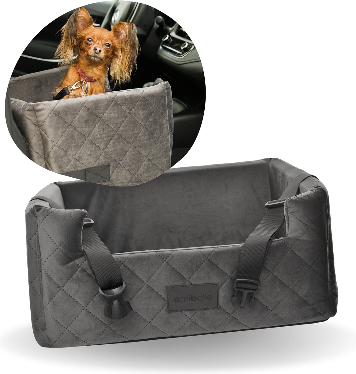 lengte glas Weven Velvet Silver - Autostoel voor hond - 57x50cm - Orthopedisch kussen -  Hondenmand Auto... | bol.com