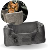 Velvet Silver - Autostoel voor hond - 57x50cm - Orthopedisch kussen - Hondenmand Auto - Wasbaar - Handgemaakt