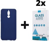 Siliconen Backcover Hoesje Huawei Mate 10 Lite Blauw - 2x Screen Protectors - Telefoonhoesje - Smartphonehoesje