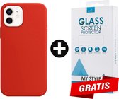 Siliconen Backcover Hoesje iPhone 12 Mini Rood - Gratis Screen Protector - Telefoonhoesje - Smartphonehoesje