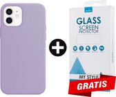 Siliconen Backcover Hoesje iPhone 12 Mini Paars - Gratis Screen Protector - Telefoonhoesje - Smartphonehoesje