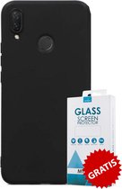 Siliconen Backcover Hoesje Huawei P Smart Plus Zwart - Gratis Screen Protector - Telefoonhoesje - Smartphonehoesje