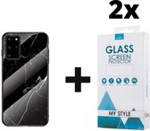 Backcover Marmerlook Hoesje Samsung Galaxy S20 Plus Zwart - 2x Gratis Screen Protector - Telefoonhoesje - Smartphonehoesje