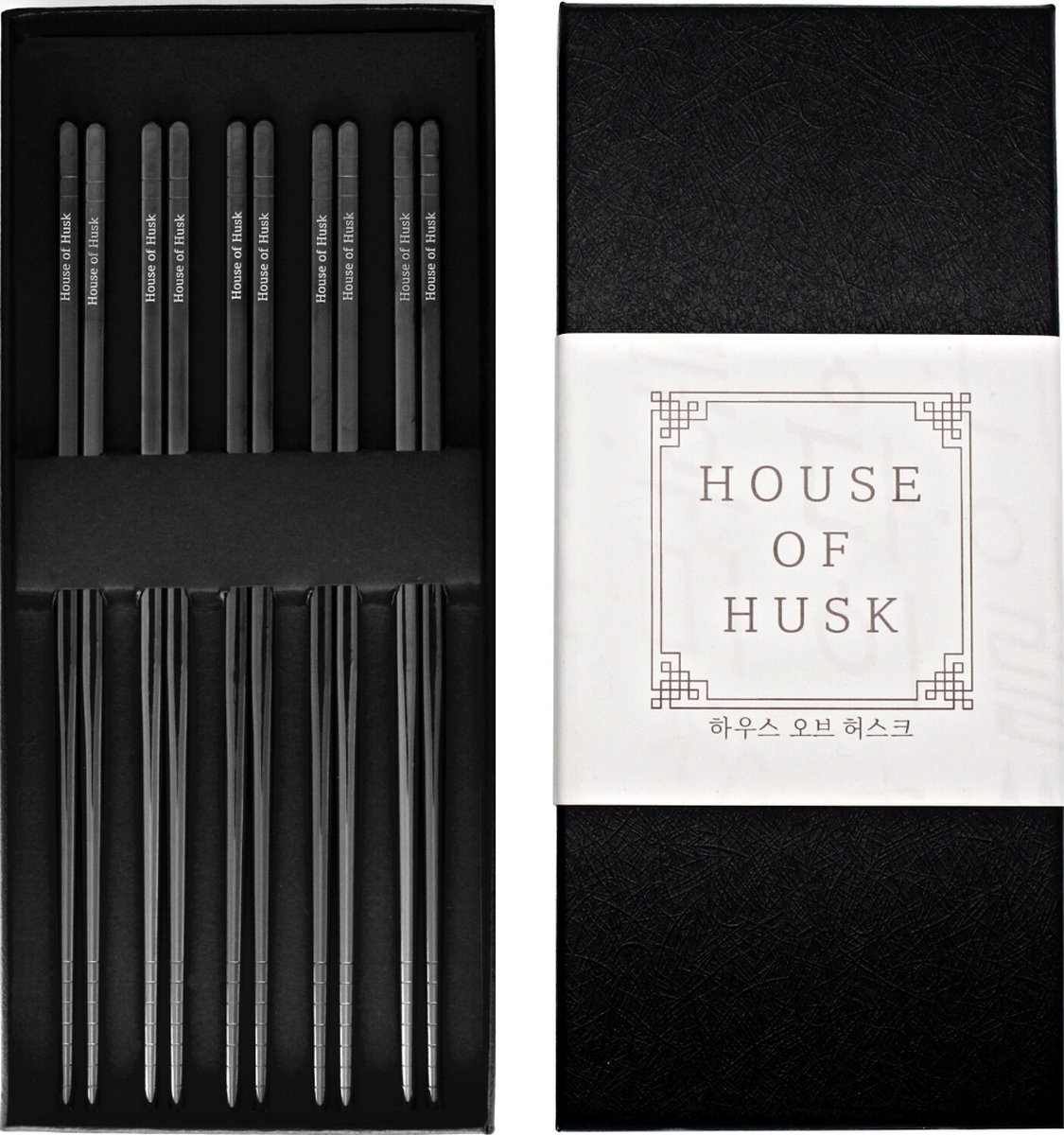 House of Husk Chopsticks Set - Koreaanse Eetstokjes - Vaatwasserbestendig - RVS - 5 Paar - Zwart - House of Husk