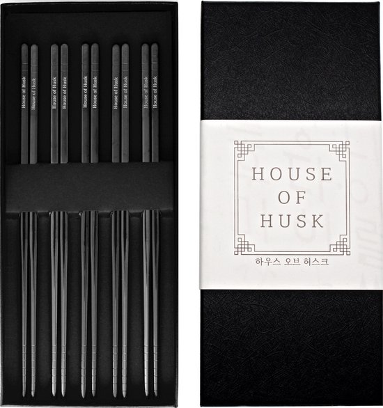 House of Husk Chopsticks Set - Koreaanse Eetstokjes - Vaatwasserbestendig - RVS - 5 Paar - Zwart