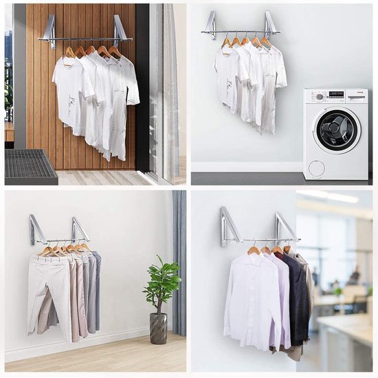 Étendoir Linge Mural, Tringle À Vêtements Pliable Rétractable Avec 12